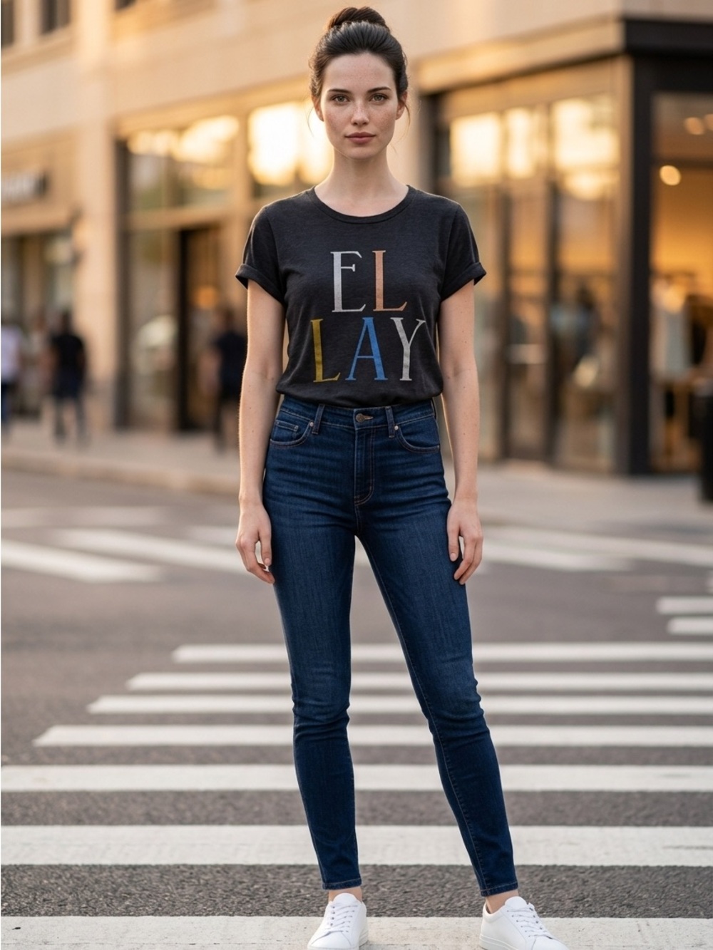 Lucky Brand Black Logo Tee with White Print